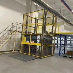 hydraulic cargo elevator with mesh enclosure